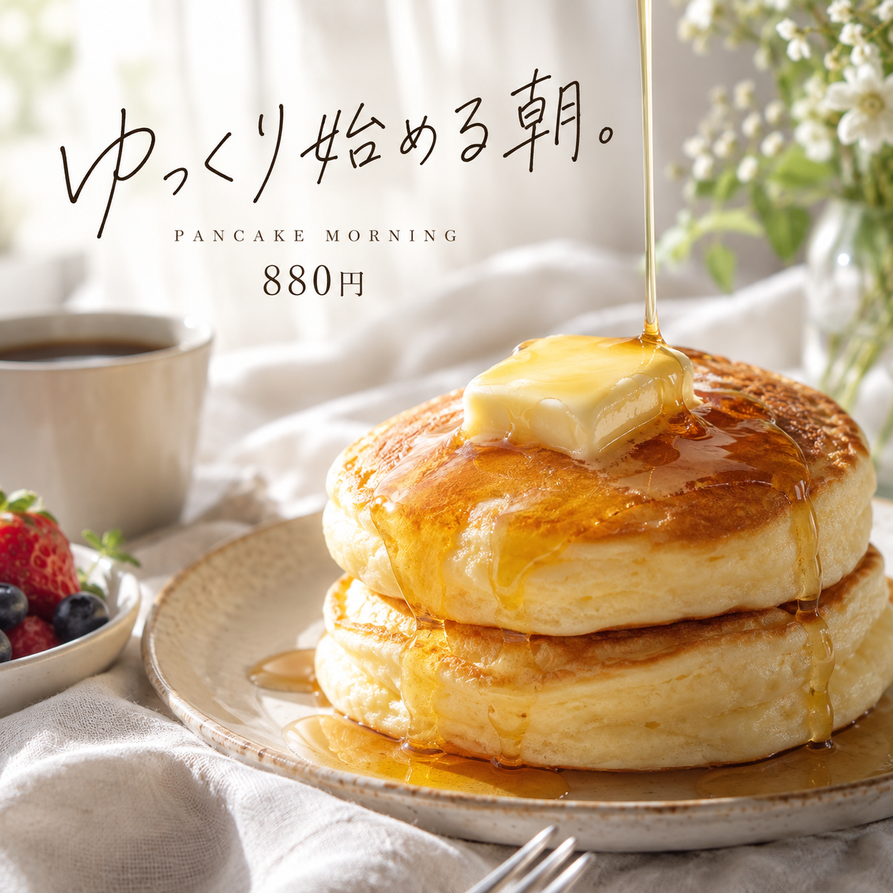 SNS投稿 SNS: SNS カフェ・花・旅｜朝のパンケーキ