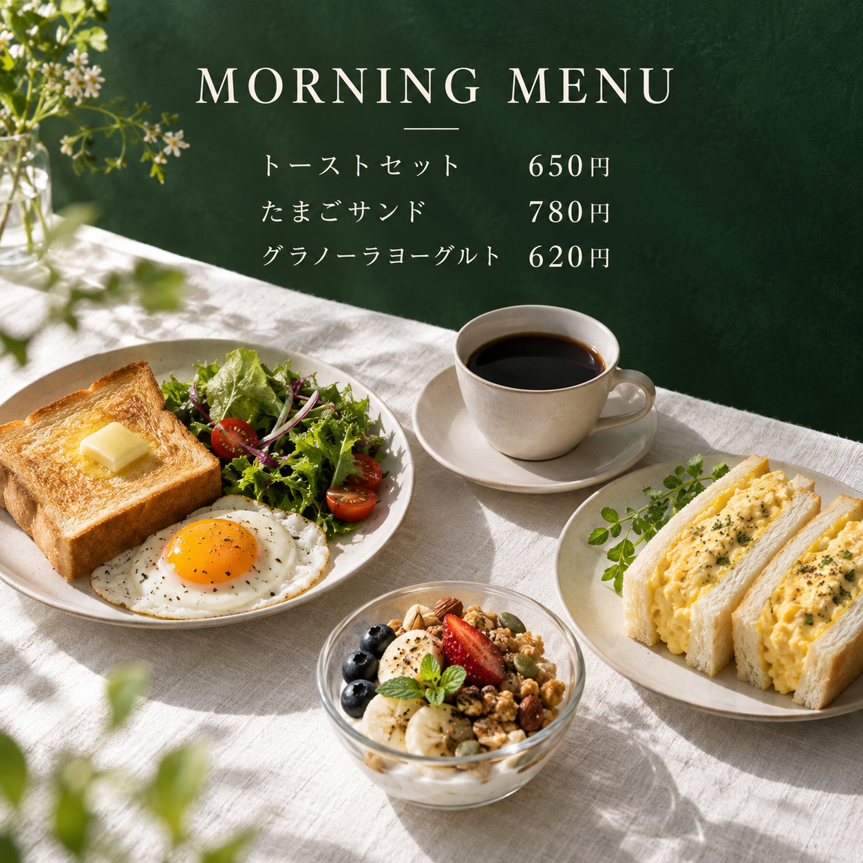 SNS投稿 SNS: SNS カフェ・花・旅｜朝食メニュー