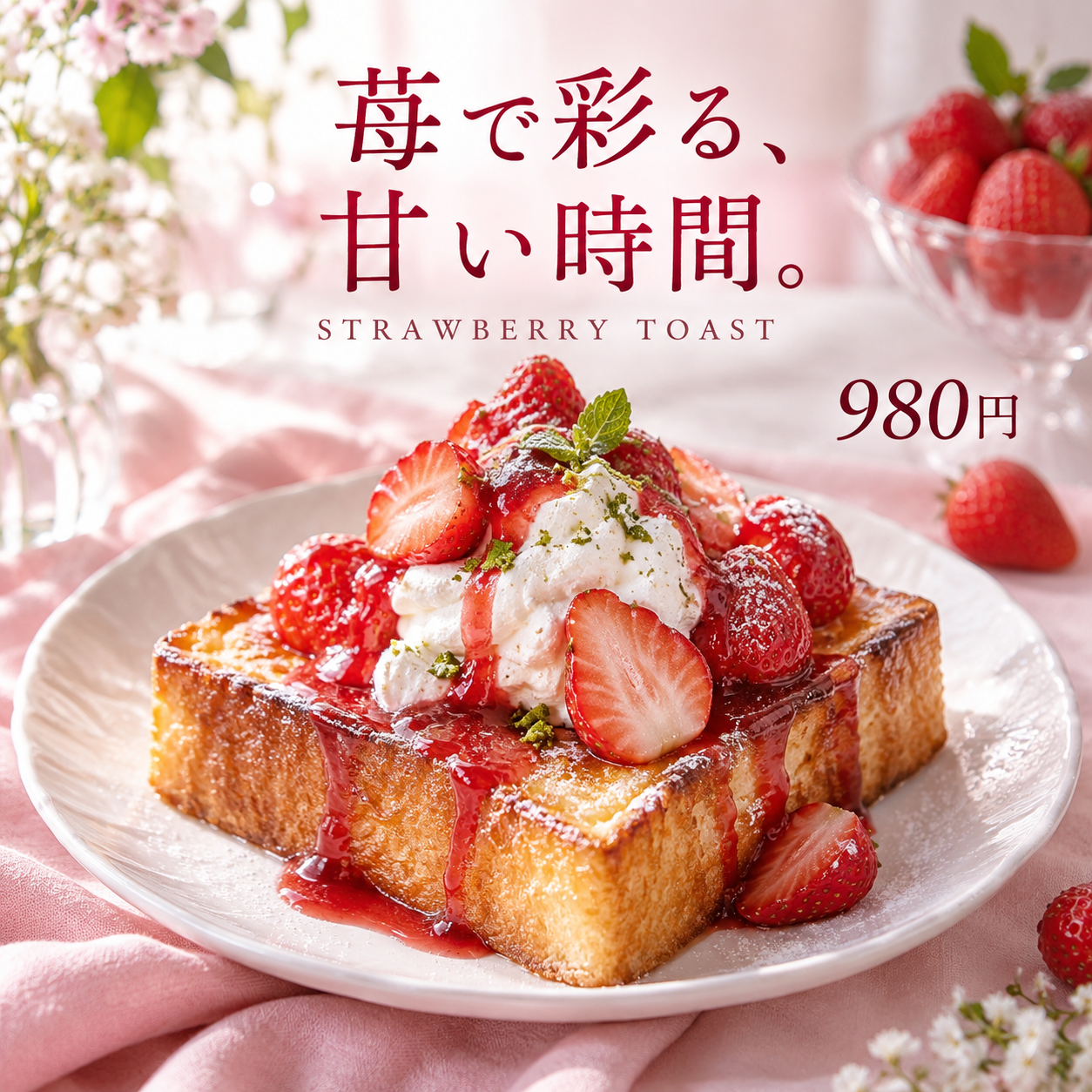 SNS投稿 SNS: SNS カフェ・花・旅｜いちごトースト