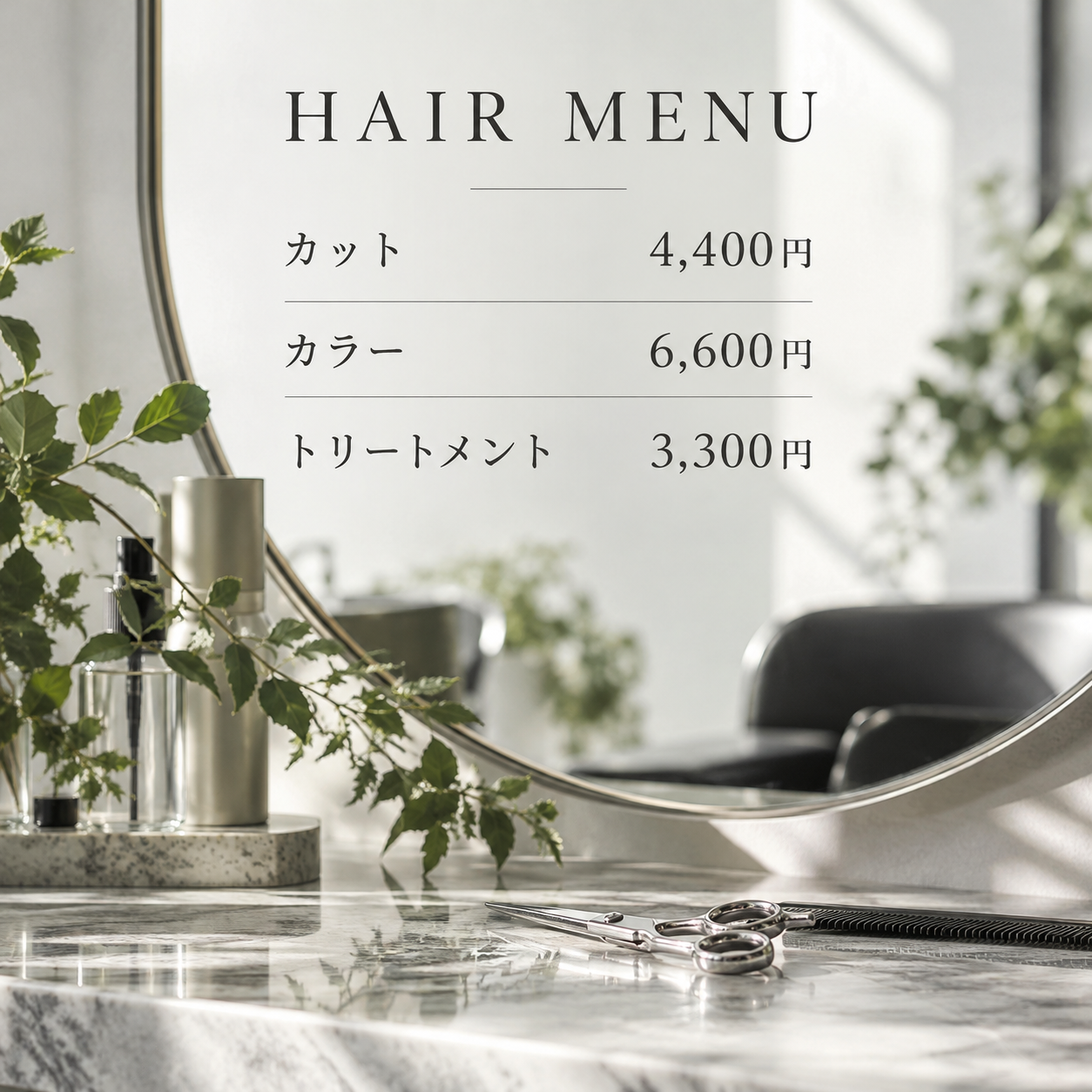 SNS投稿 SNS: SNS 店舗販促・美容｜ヘアサロン料金メニュー