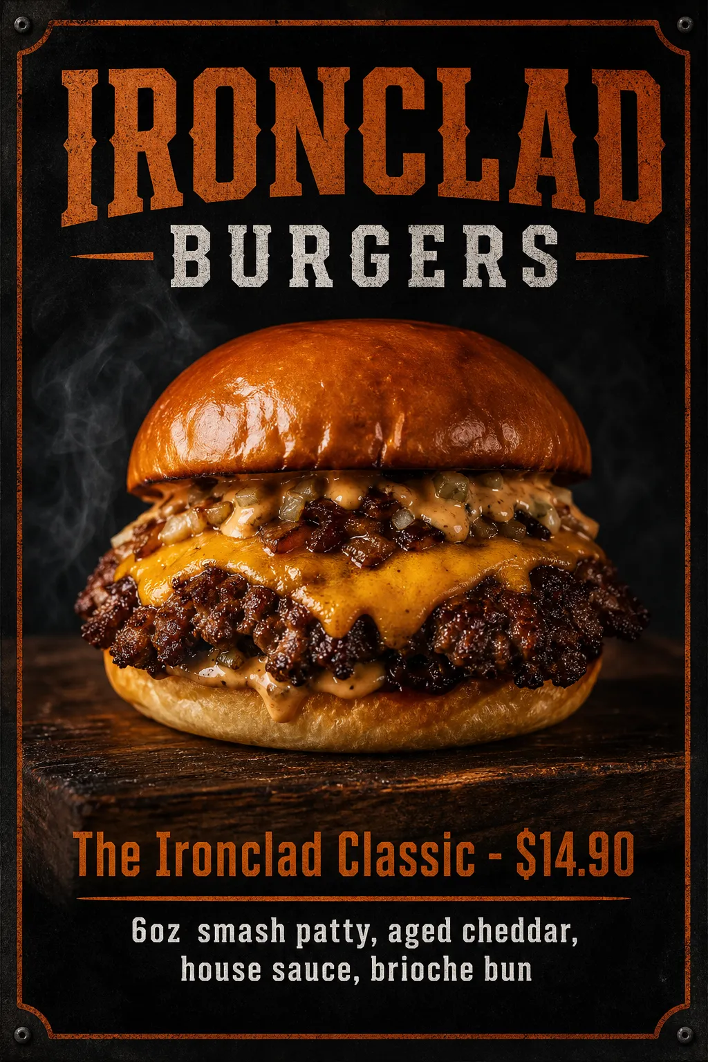Restaurants Menu: Double burger on a black poster