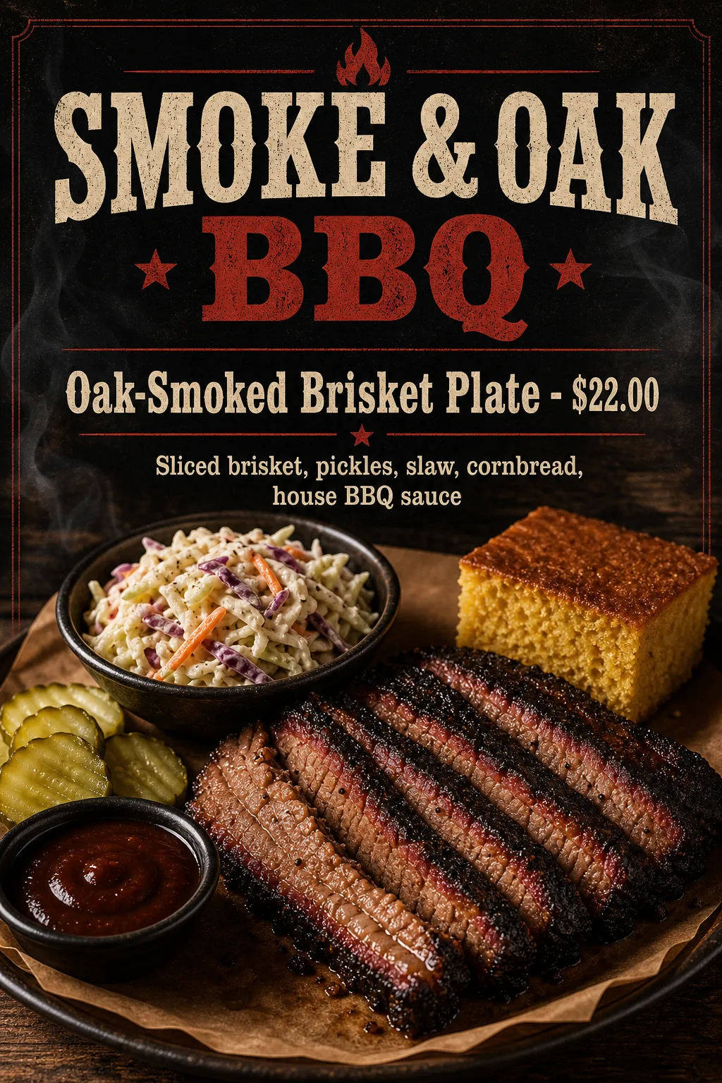 Restaurants Menu: Black-and-red sliced brisket
