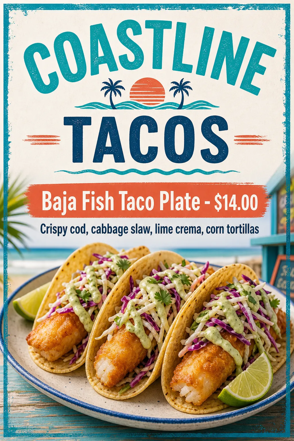 Restaurants Menu: Turquoise fish-taco poster