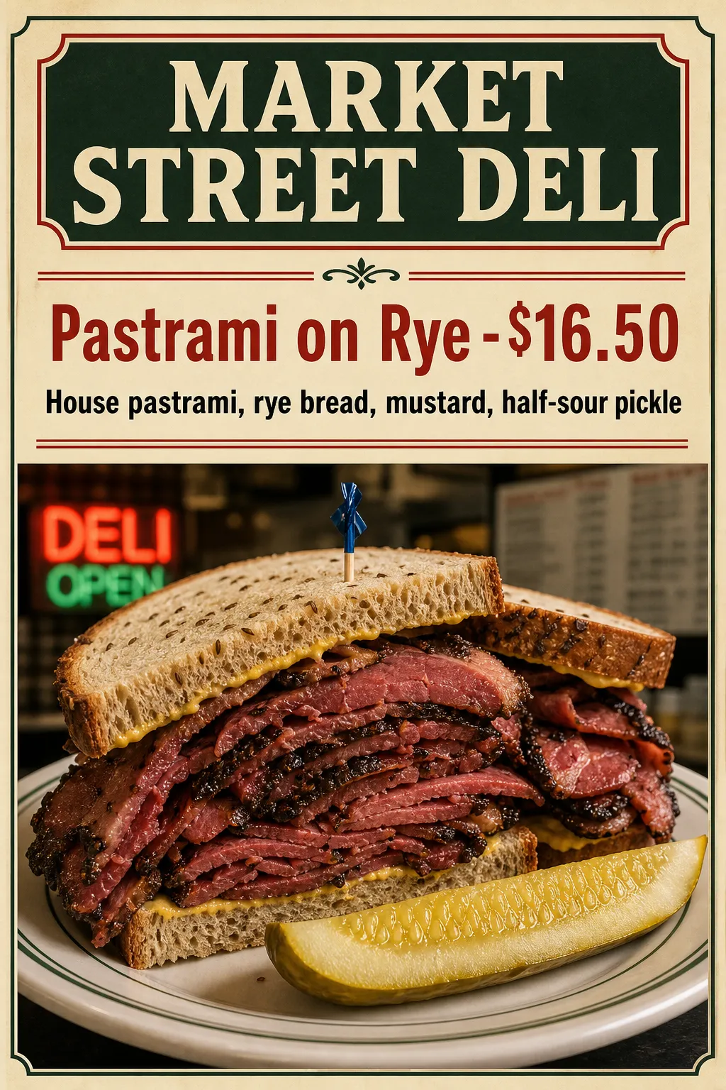 Restaurants Menu: Green-and-cream deli sandwich