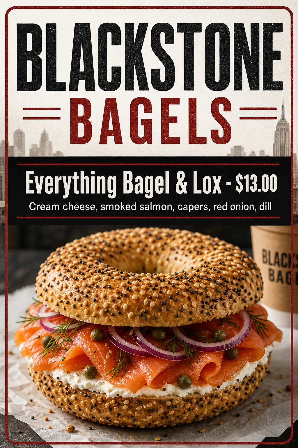 Restaurants Menu: Black-and-red seeded bagel