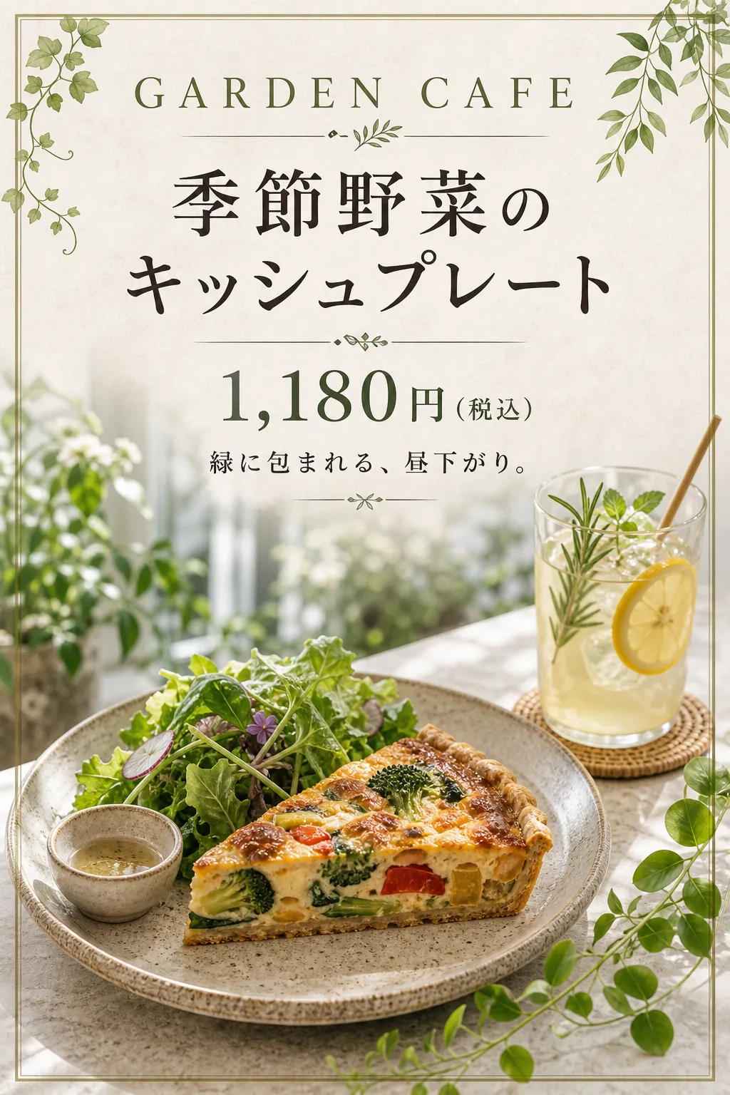 飲食店 メニュー: 緑の葉のキッシュプレート