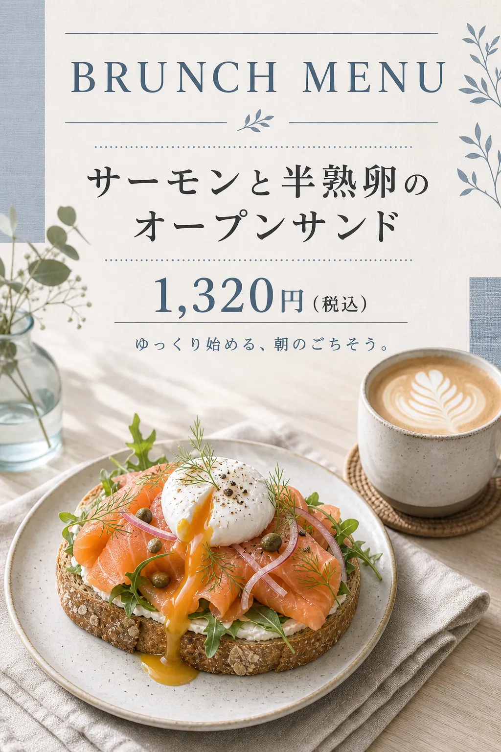 飲食店 メニュー: 薄青見出しのオープンサンド