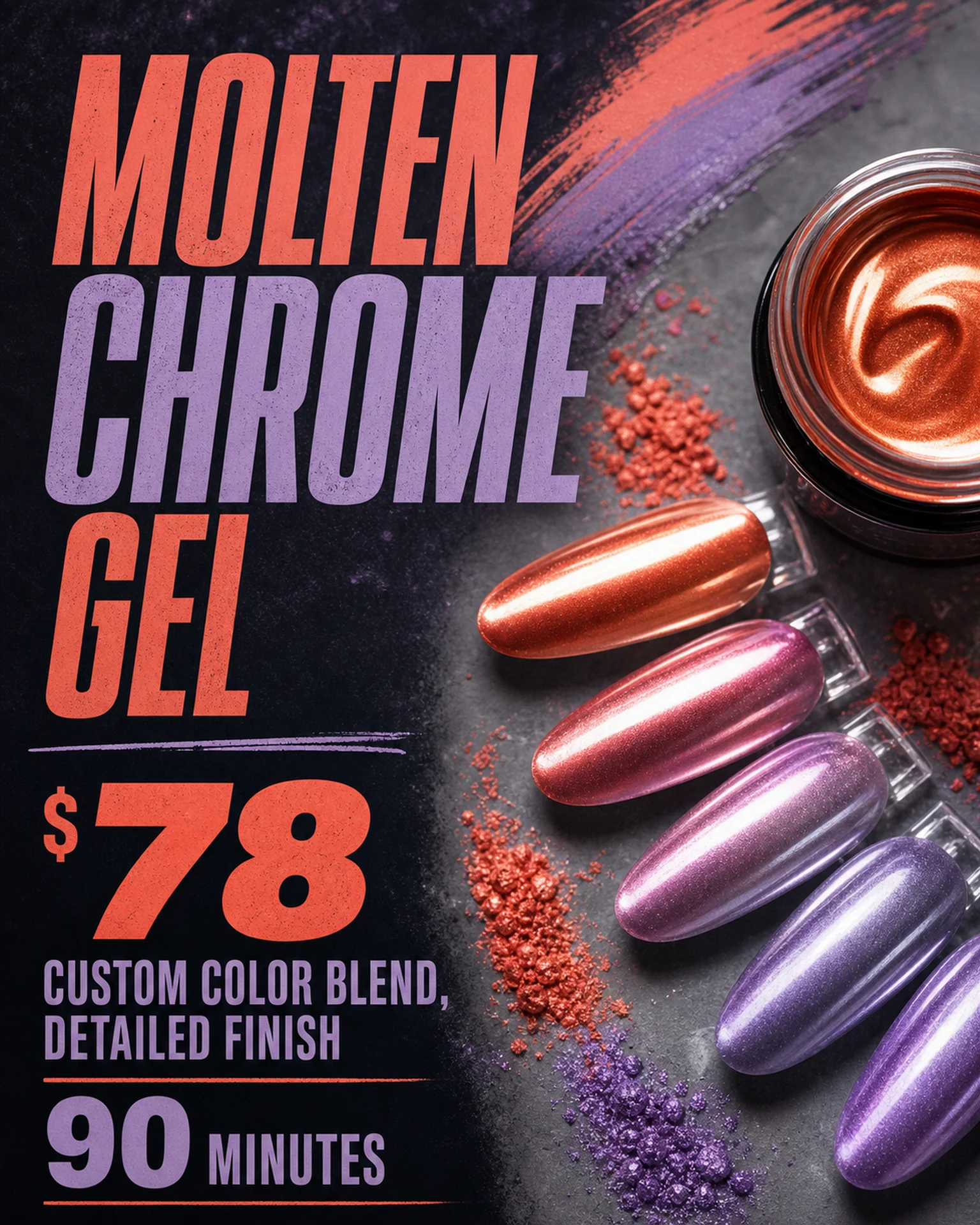 Beauty & salons Price card: Metallic nail swatches with diagonal type