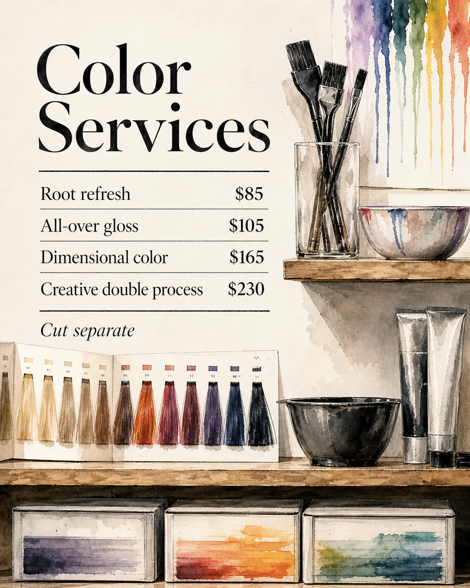 English template reference for create a hair salon service menu