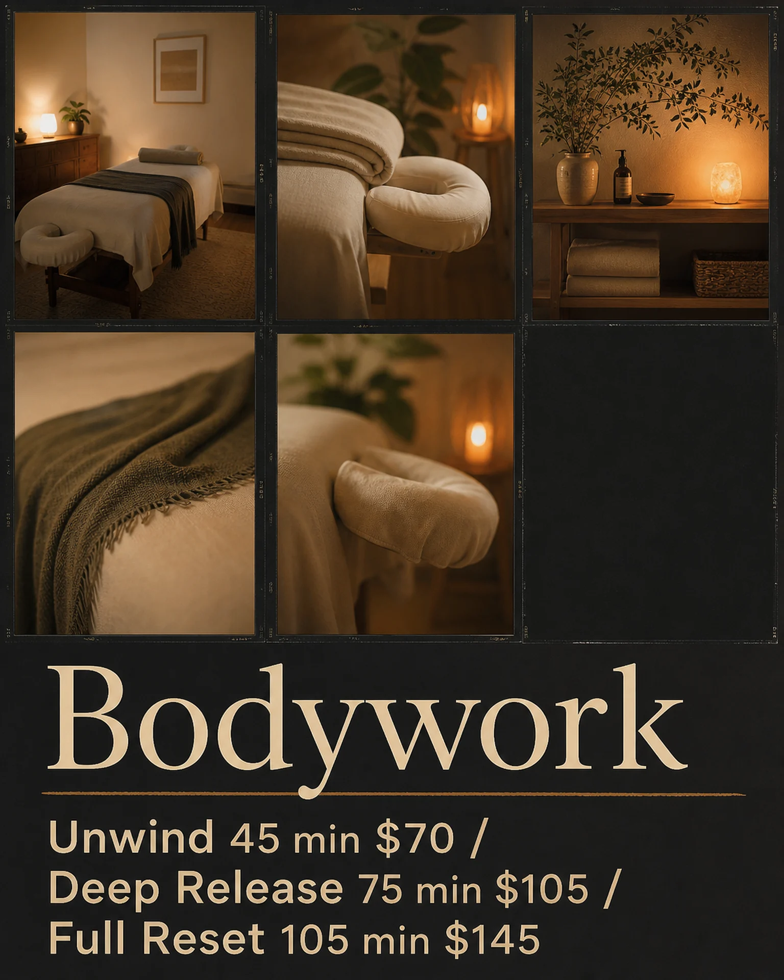 Warm bodywork treatment menu