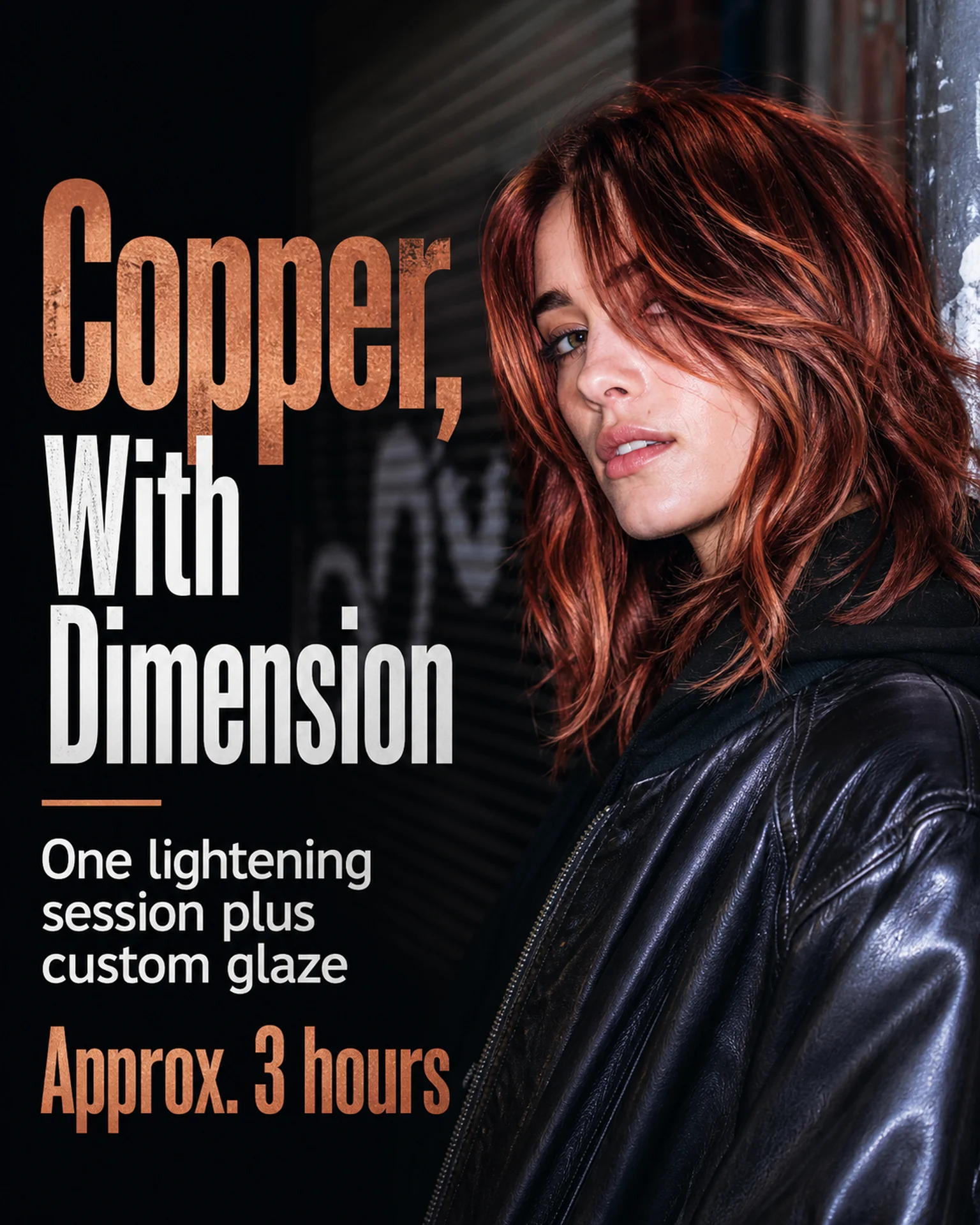 Copper hair with orange lettering