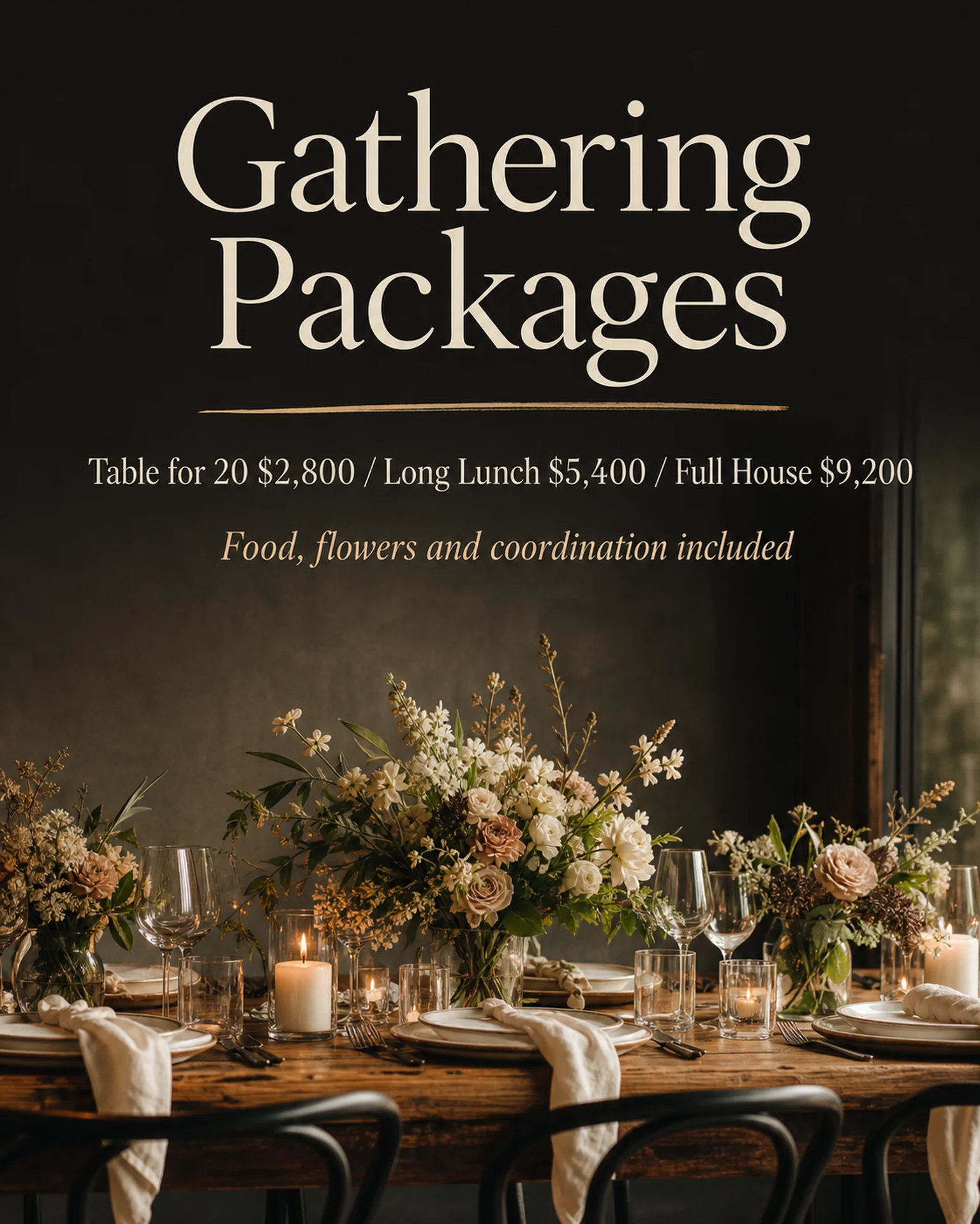 Events Menu: Candle-lit banquet package