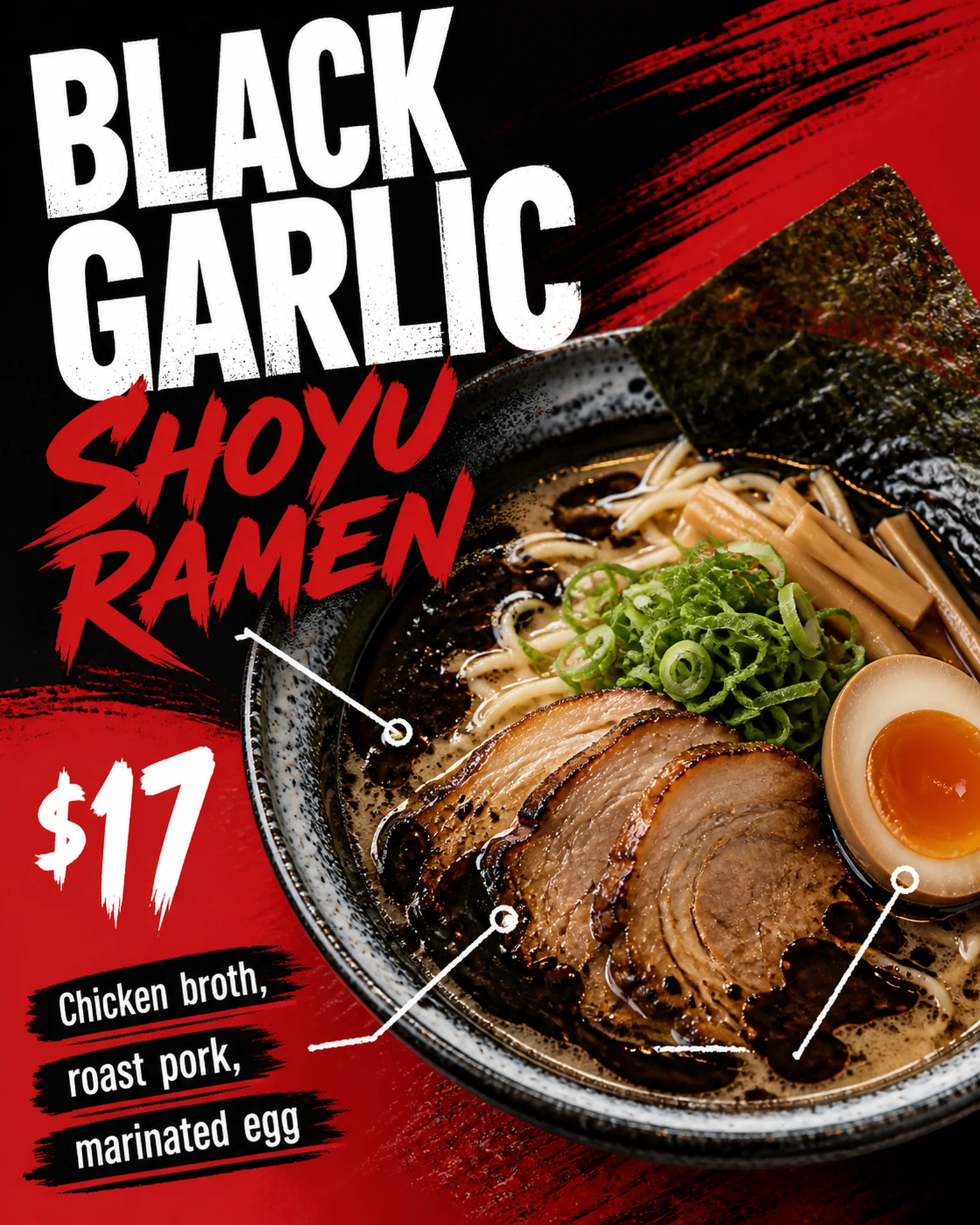 Restaurants Price card: Red and white ramen menu