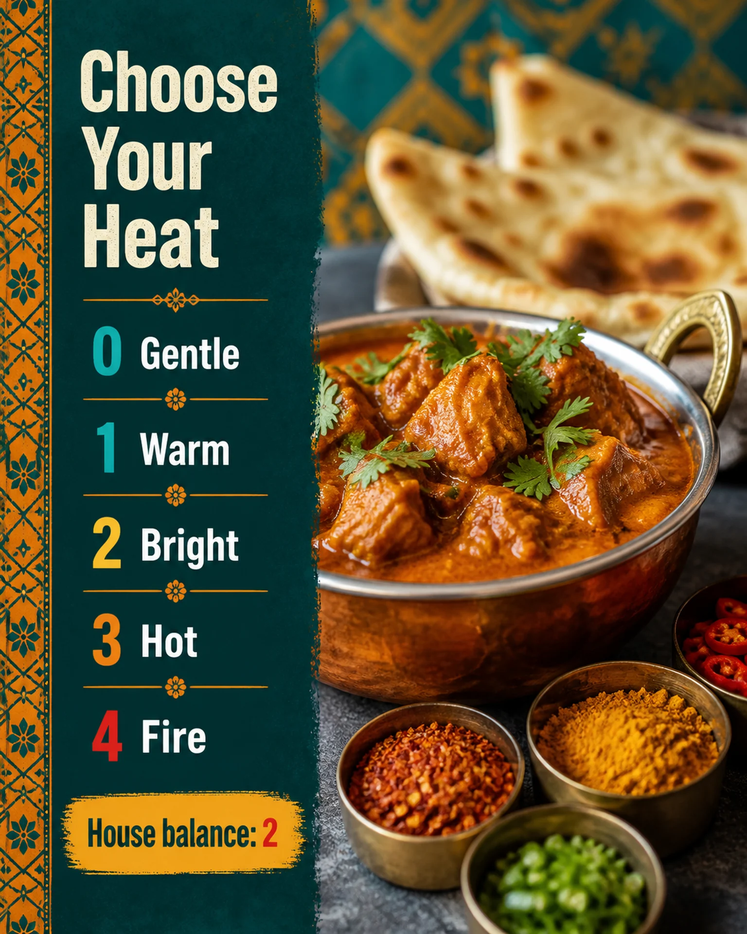 Numbered curry heat guide