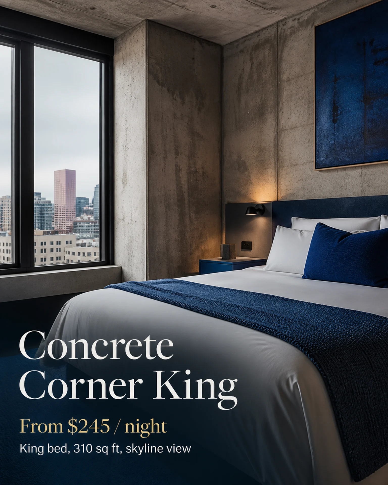 Hospitality & travel Price card: Blue-accented city-room price card