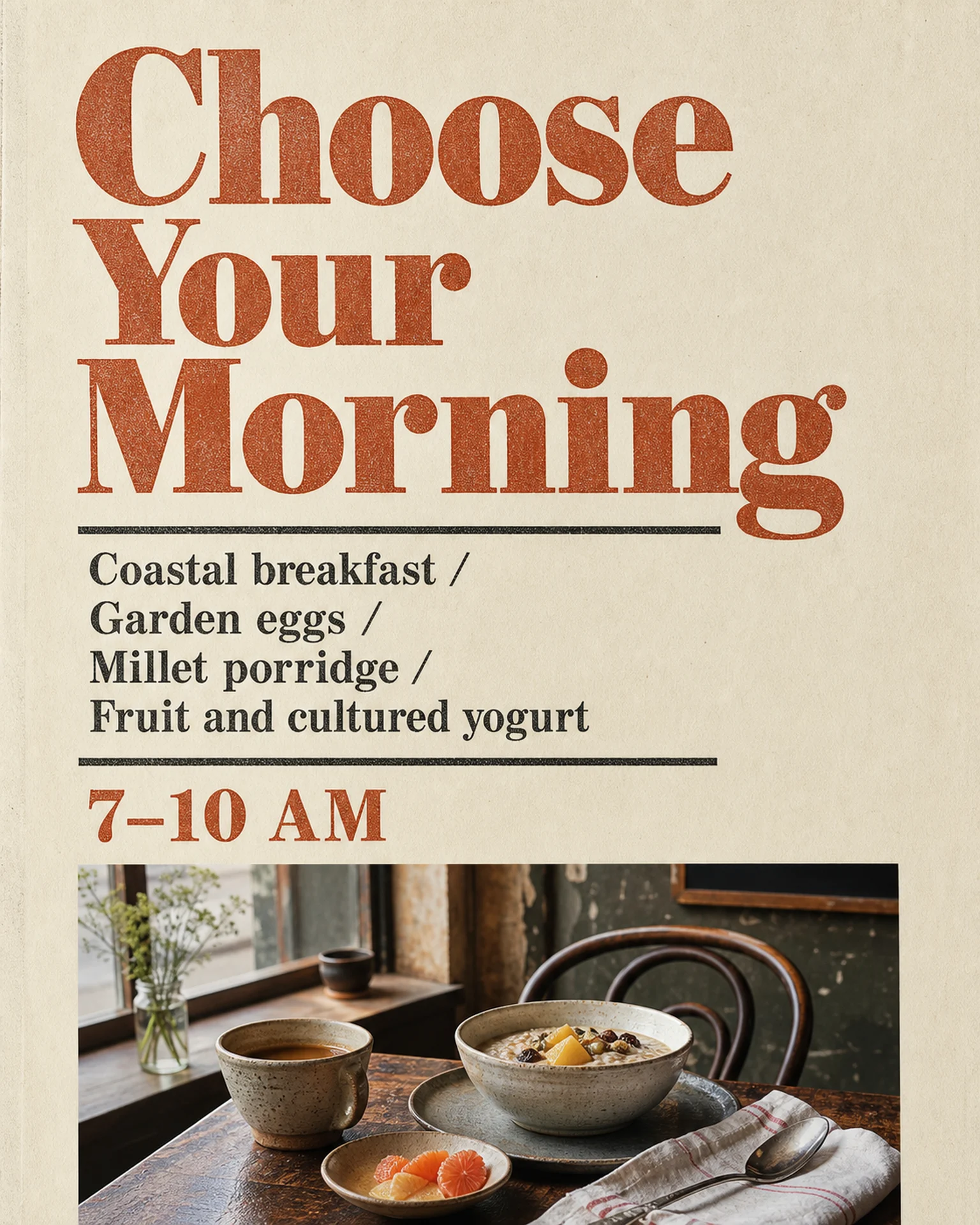 Hospitality & travel Menu: Breakfast tray and serving hours