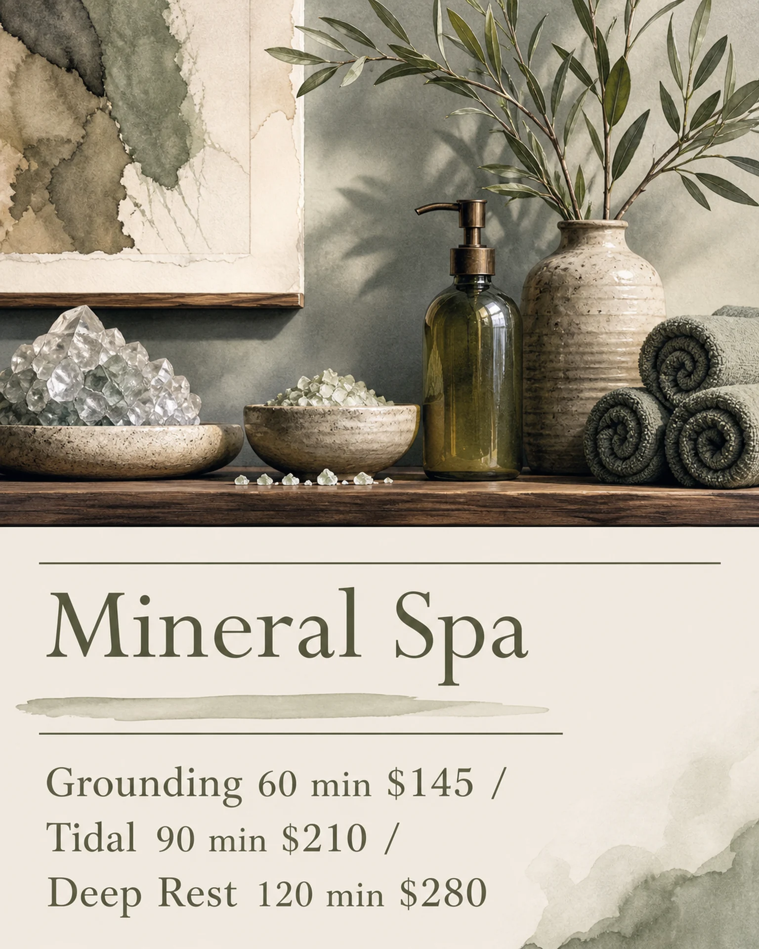 Hospitality & travel Menu: Three-row spa treatment menu