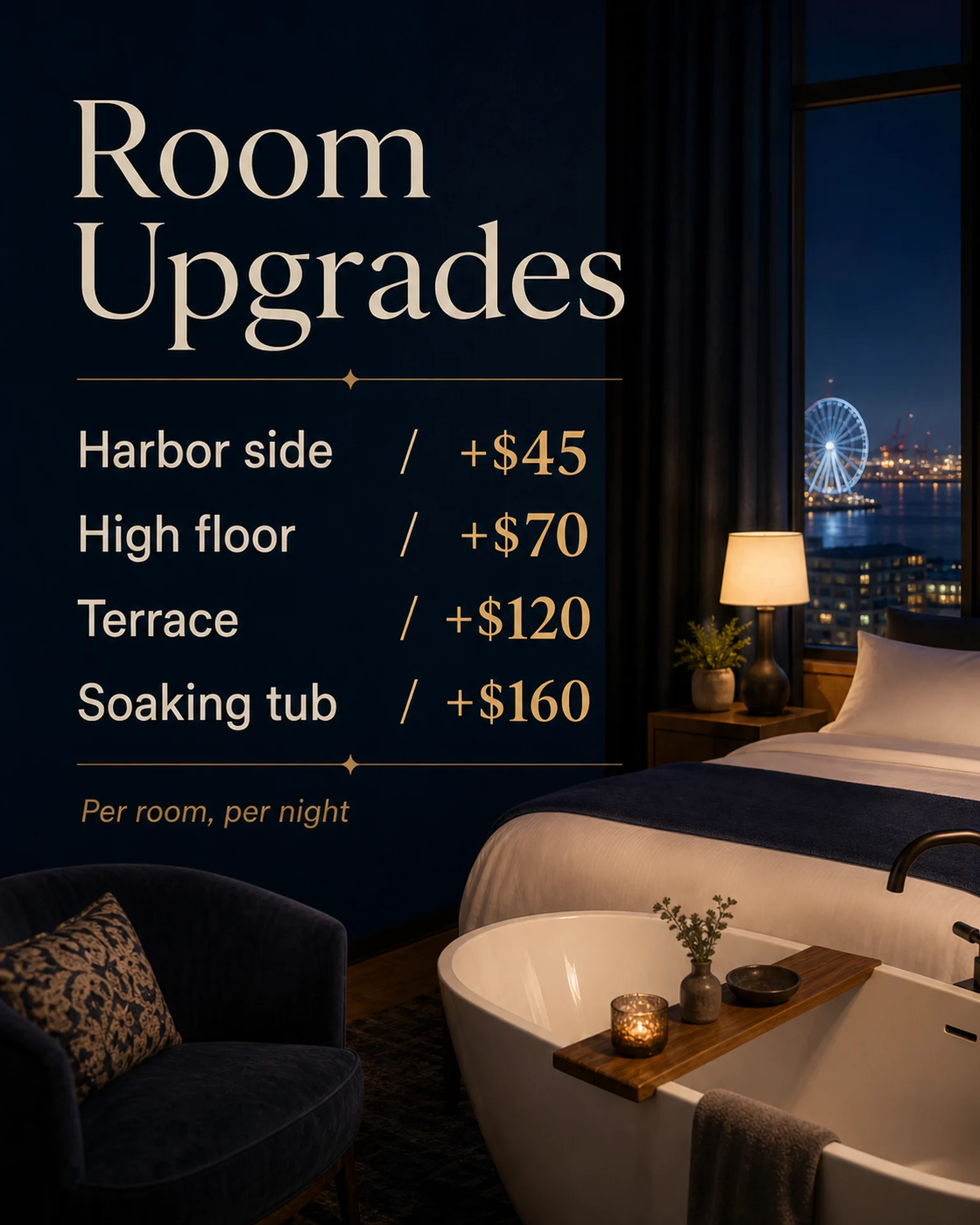 Hospitality & travel Menu: Guestroom upgrade supplements