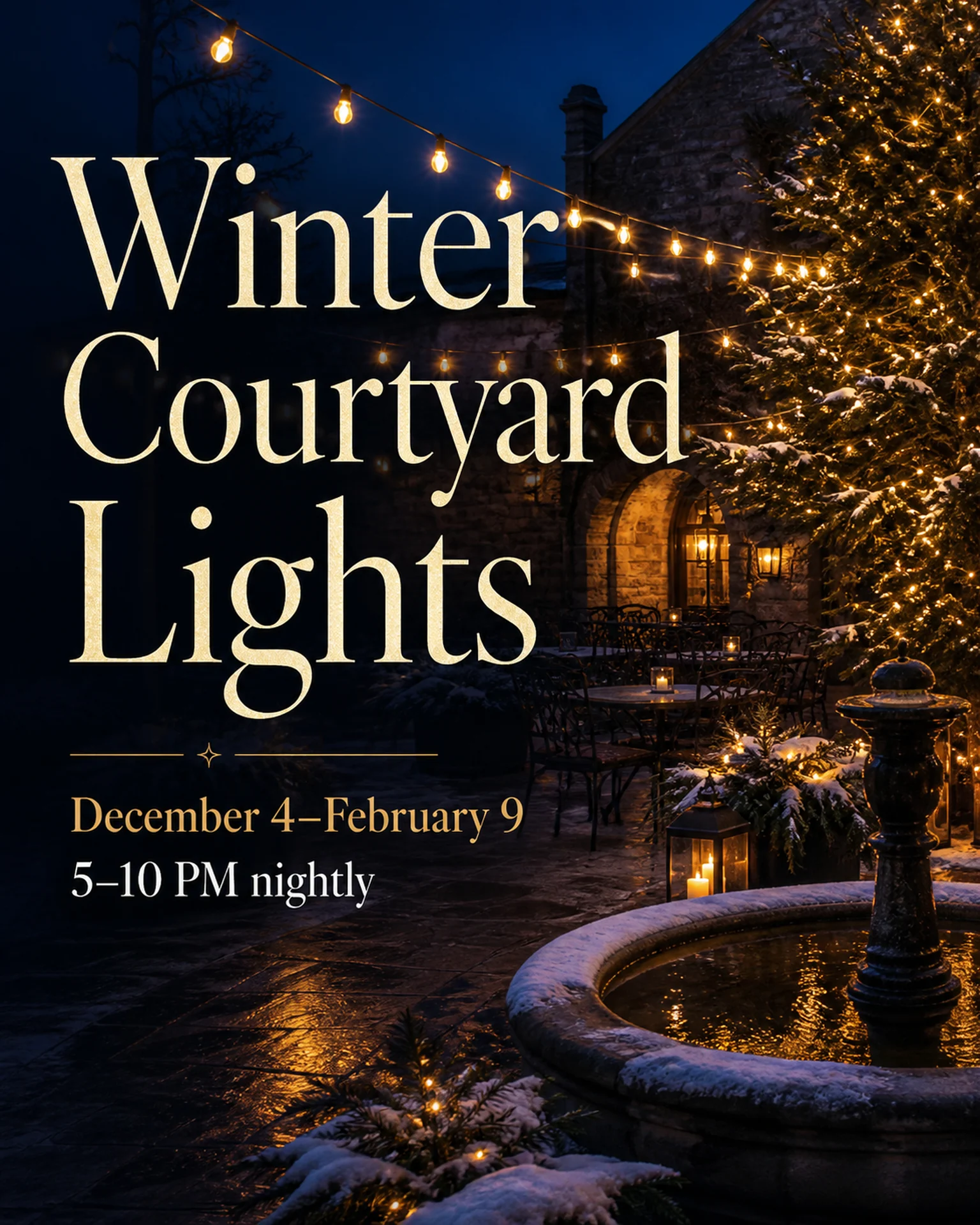 Hospitality & travel Announcement: Candle-lit winter courtyard event