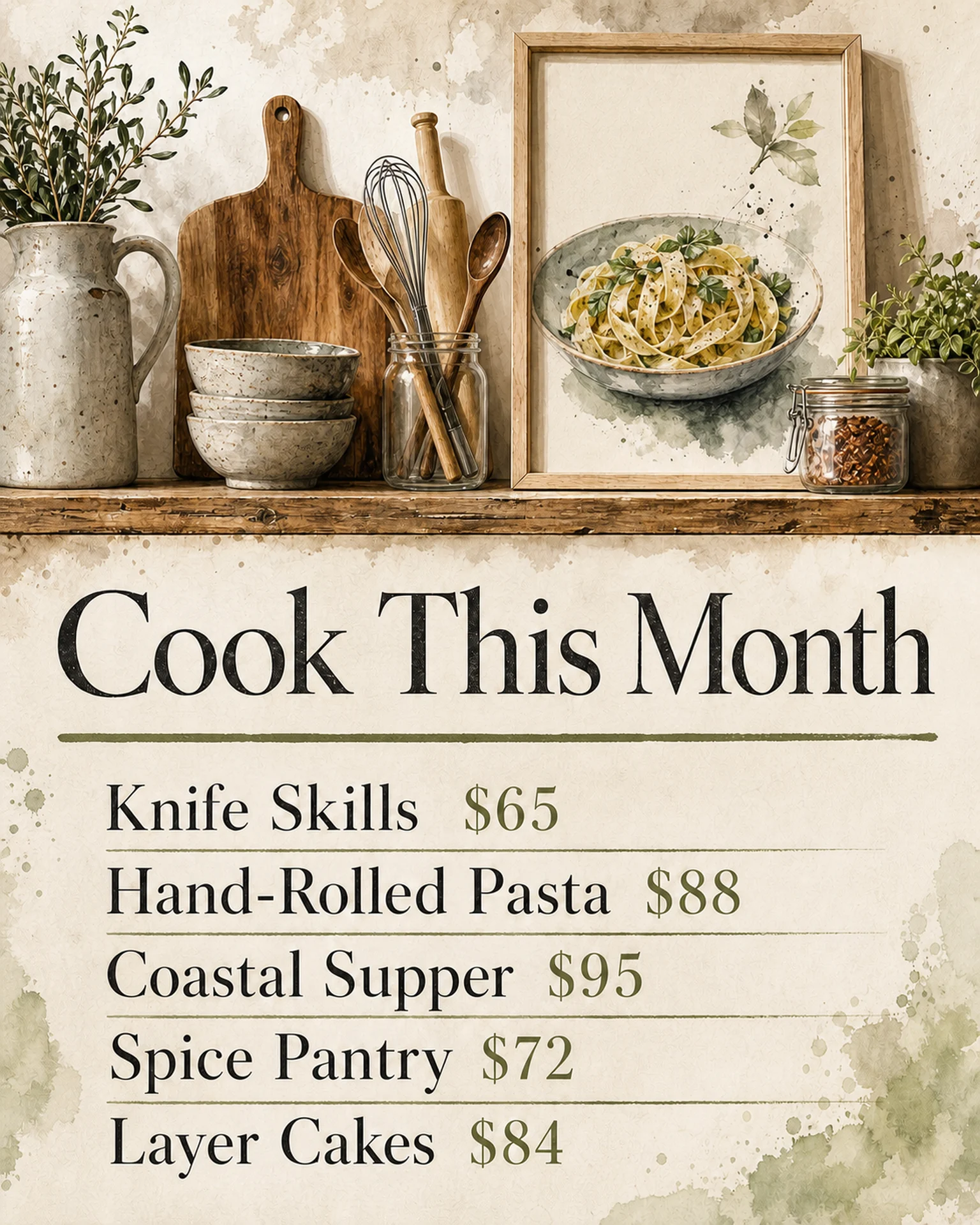 Classes & schools Menu: Ruled cooking-class menu