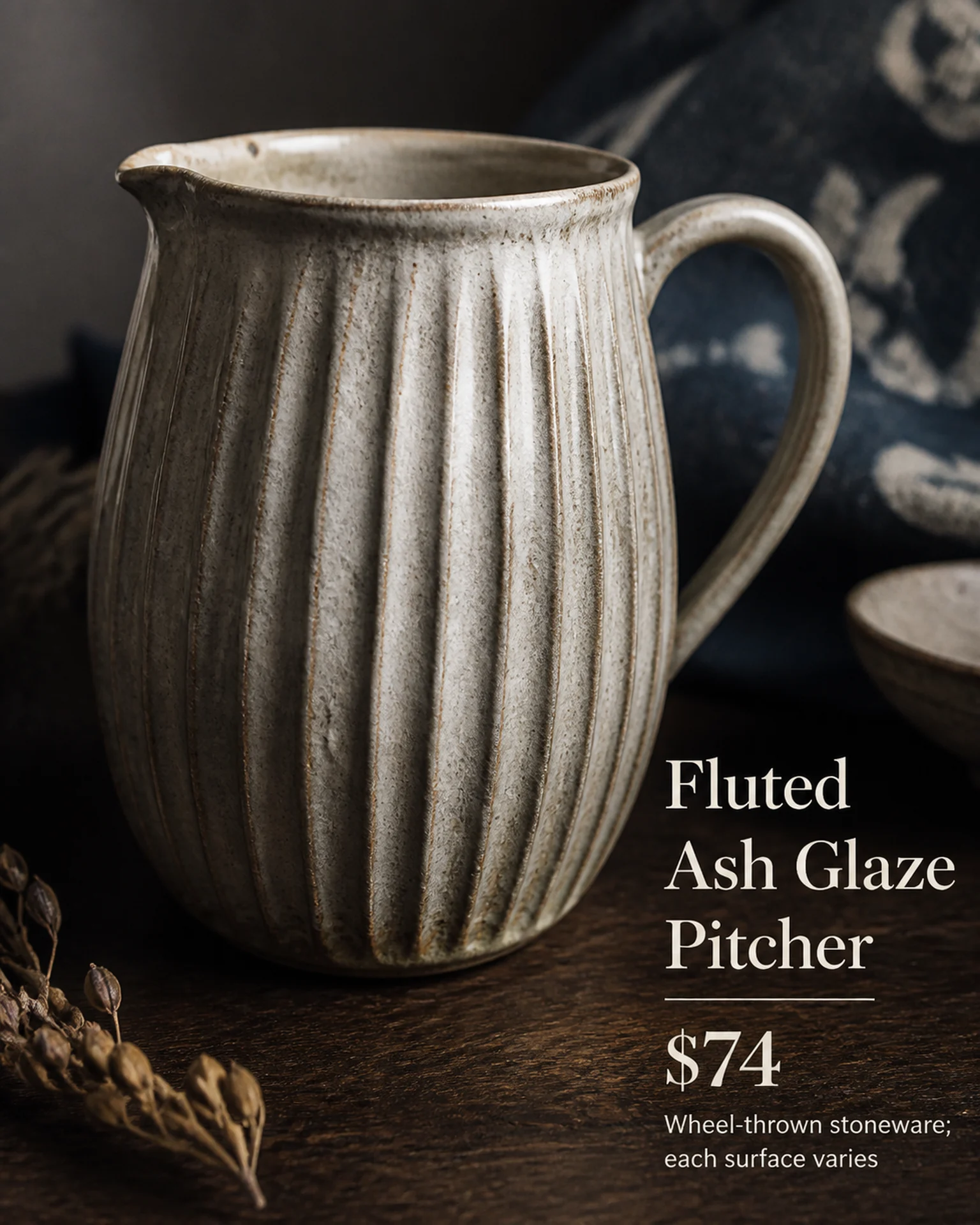 Ribbed ceramic pitcher price card