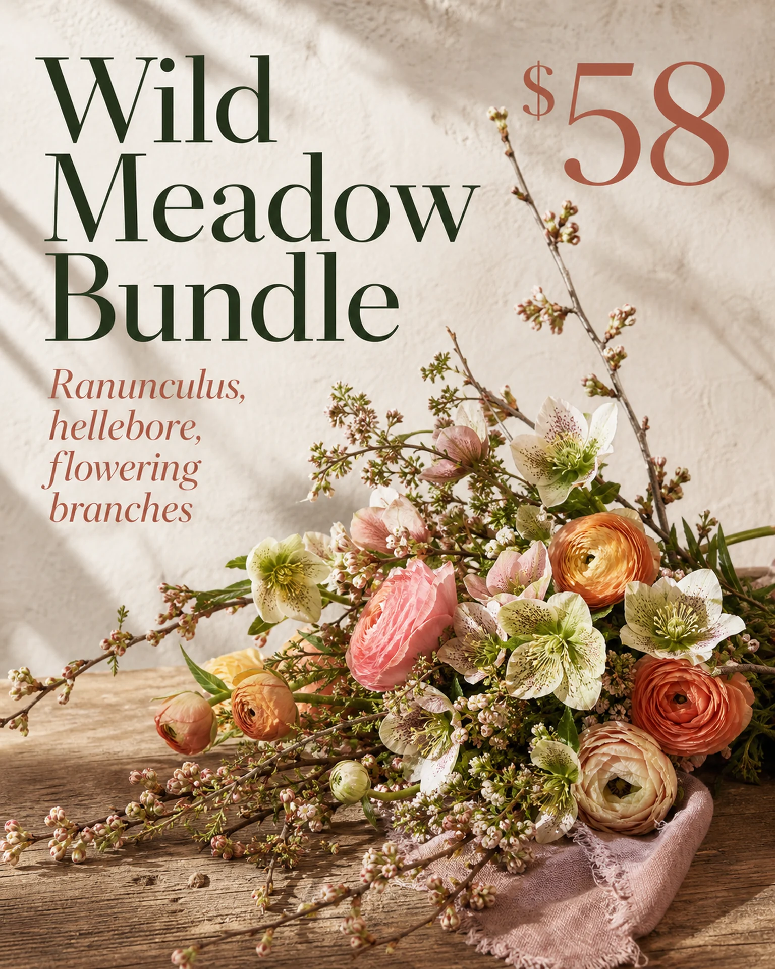 Retail Price card: Pale bouquet with an airy green headline