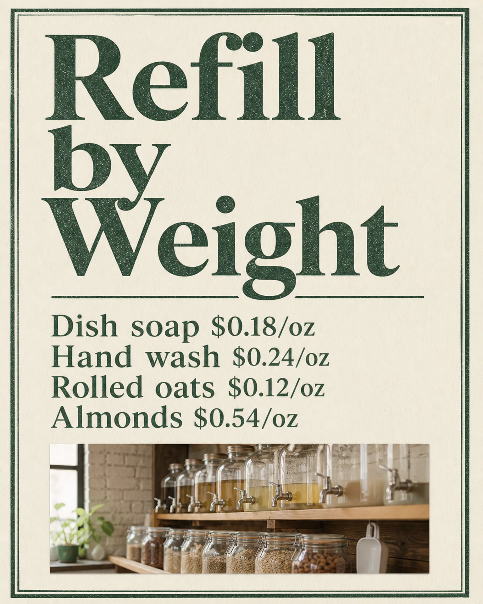 Retail Menu: Refill price-per-weight notice