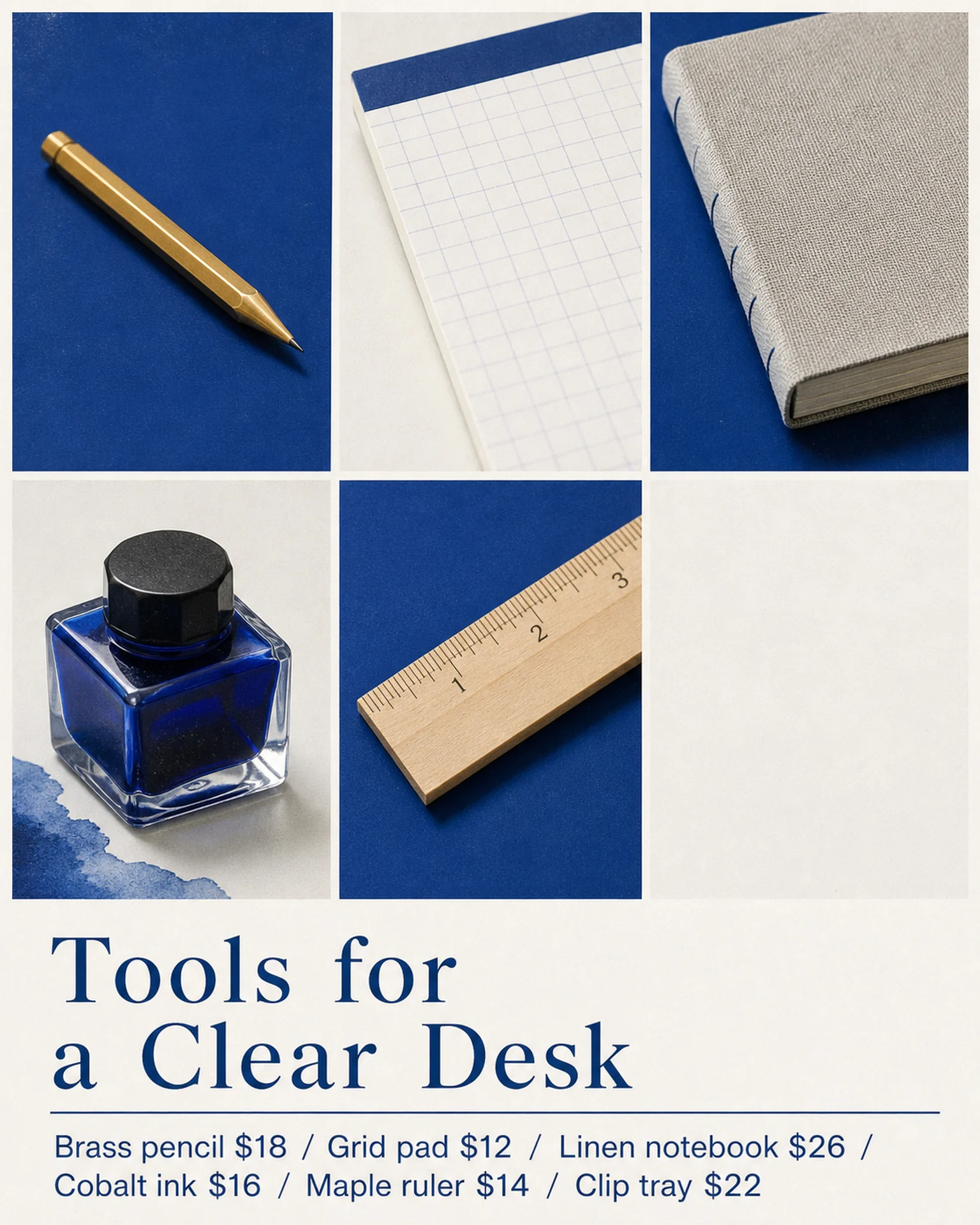 Blue-and-white stationery menu