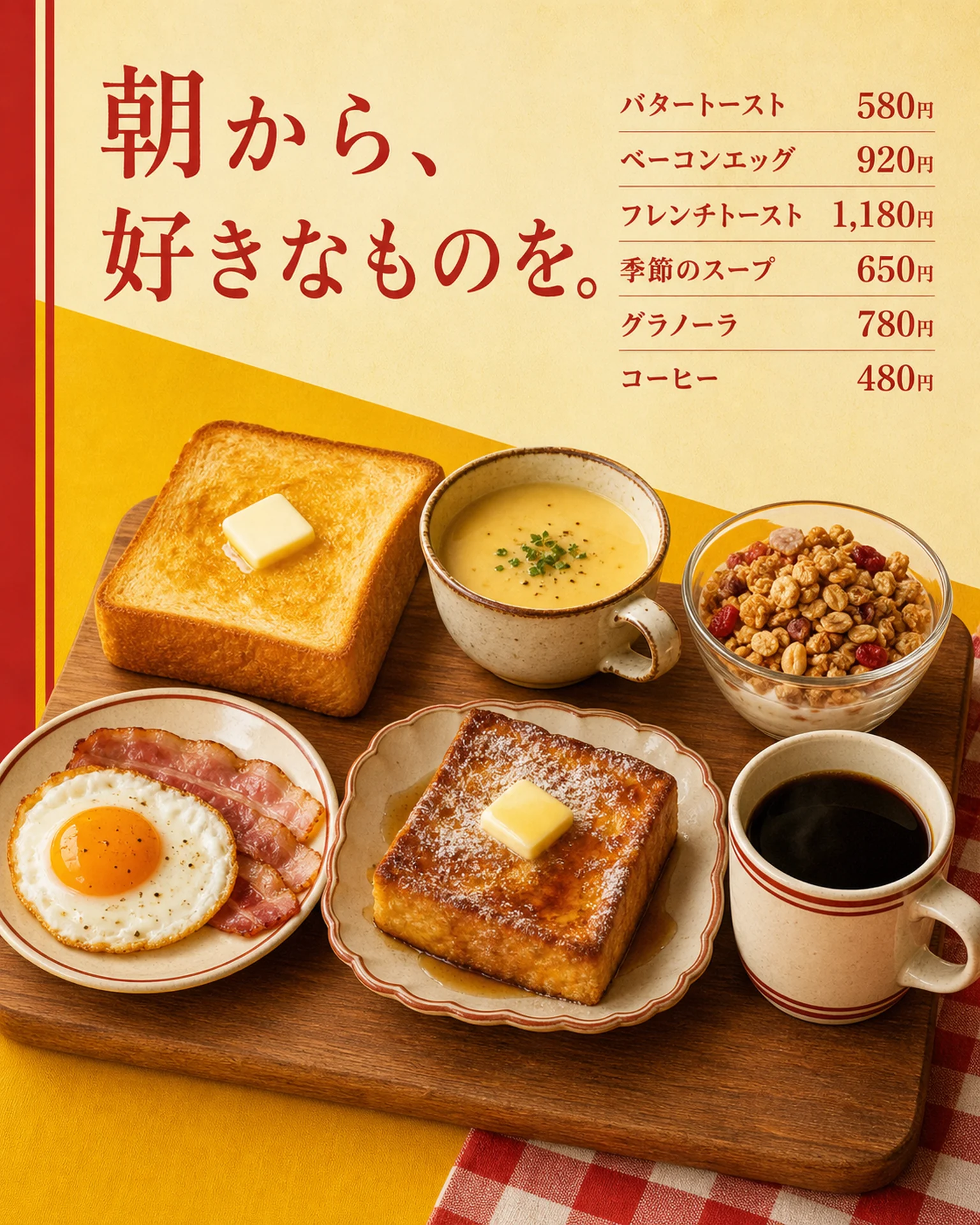飲食店 メニュー: 黄色い朝食メニュー