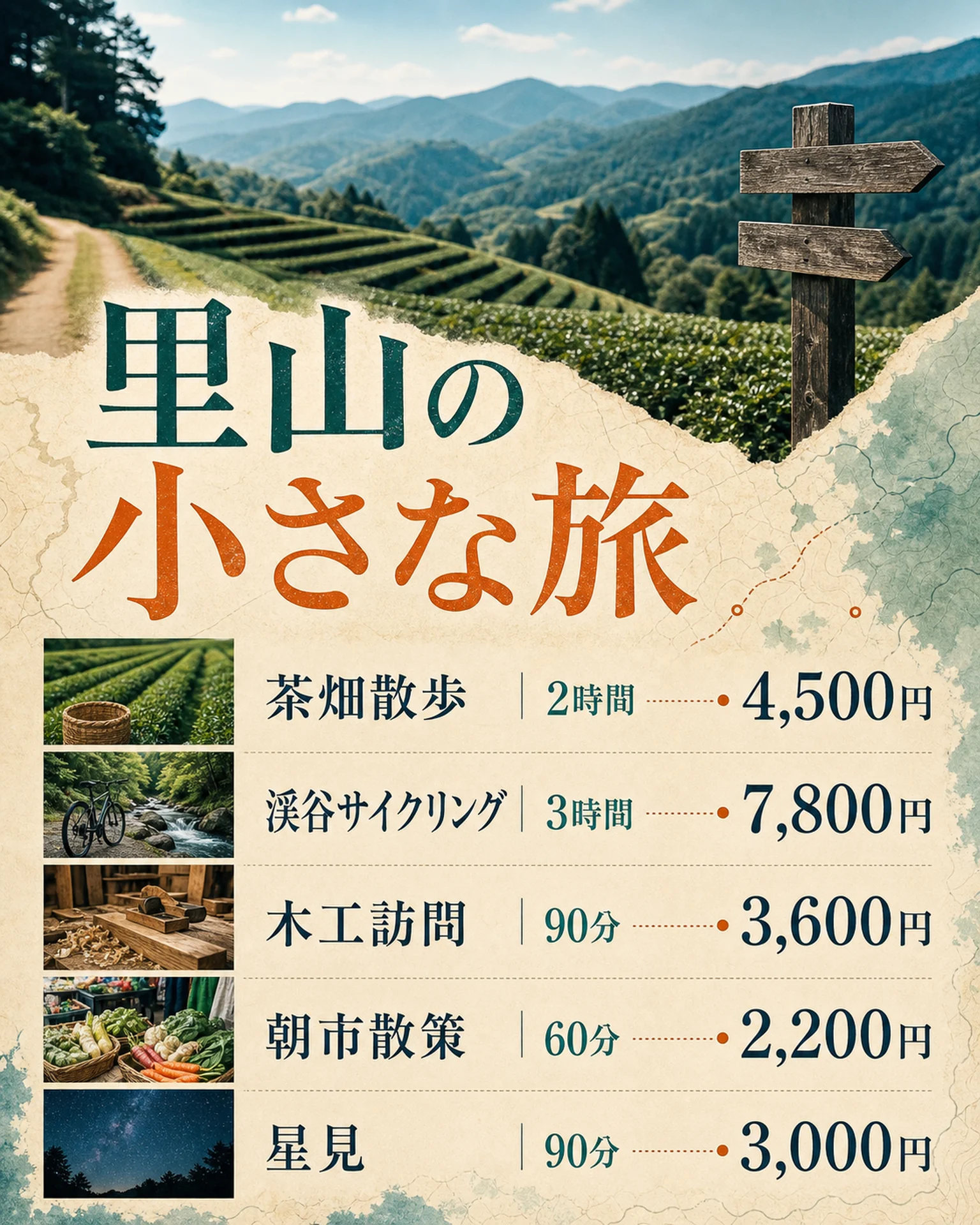宿泊・観光 メニュー: 里山体験の時間と料金一覧