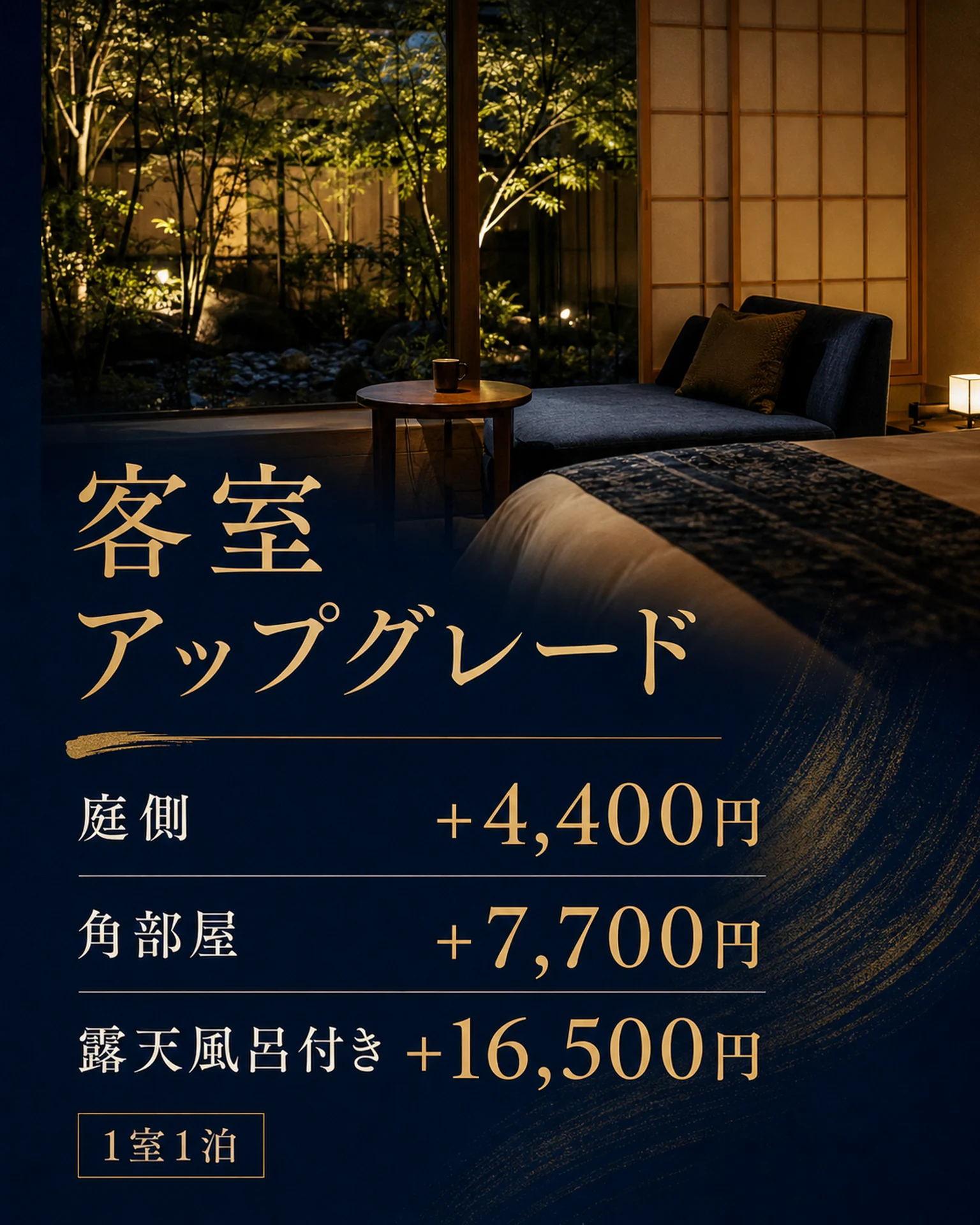 客室アップグレード差額案内