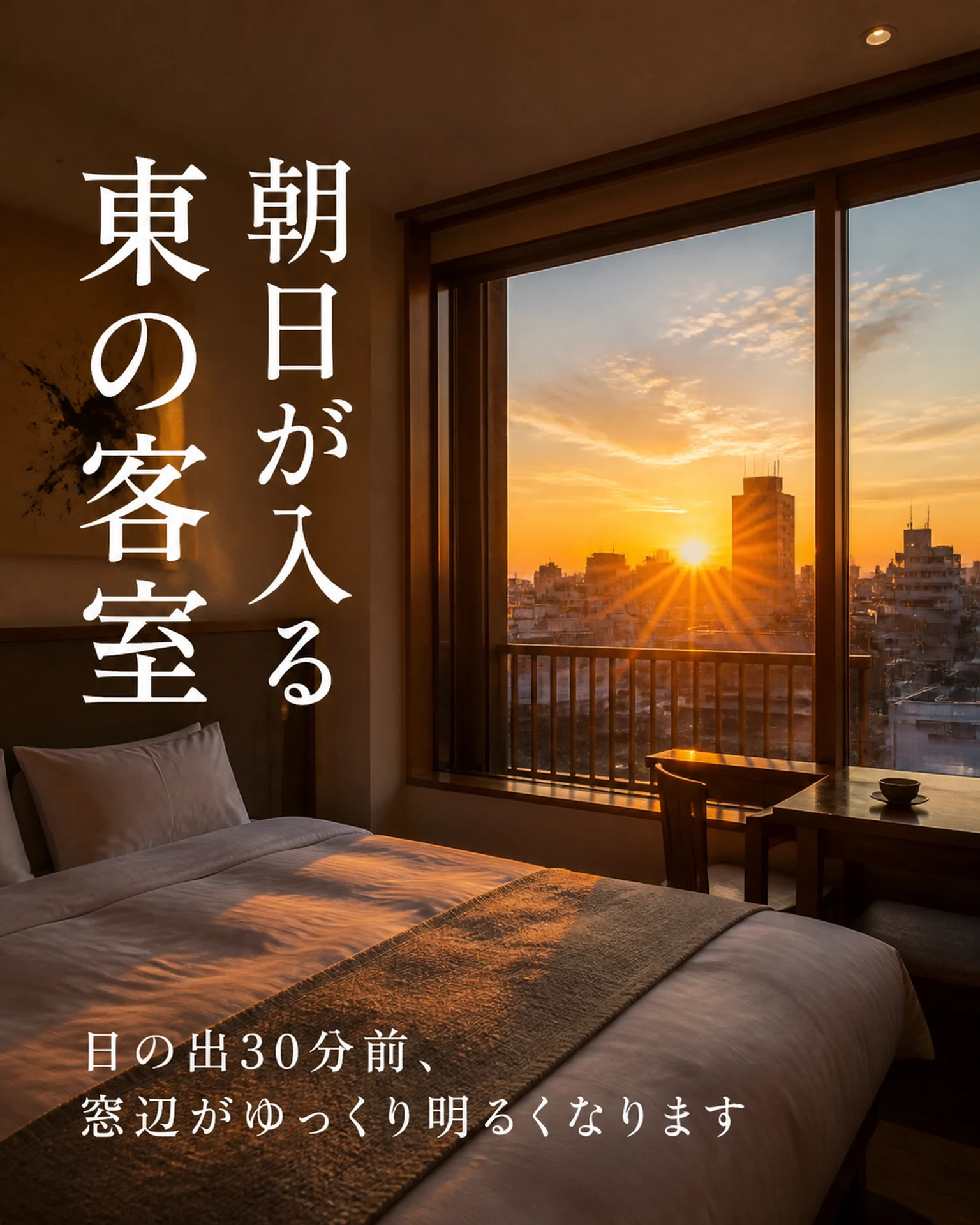 宿泊・観光 SNS: 朝日の差す客室紹介