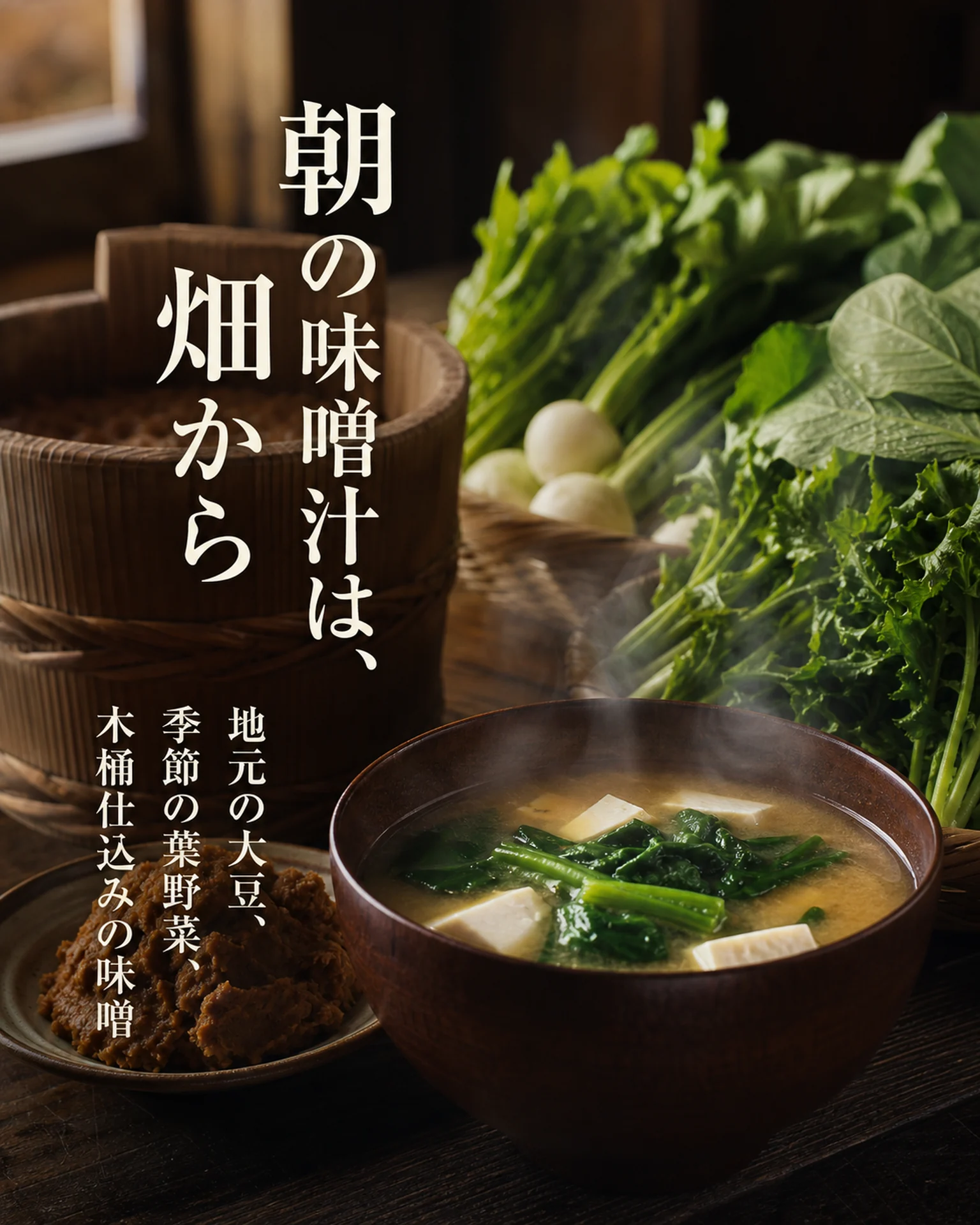味噌汁と野菜の朝食紹介